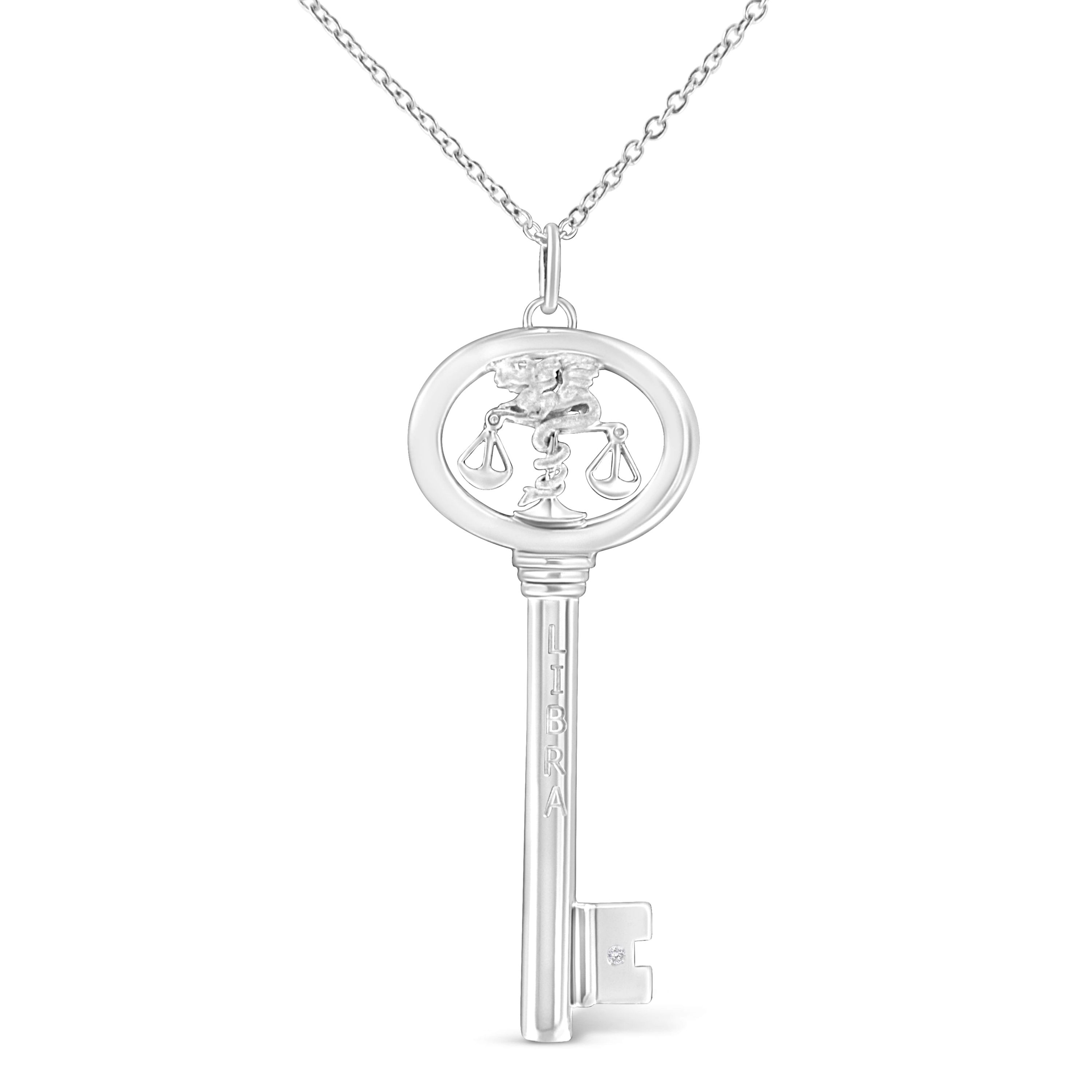.925 Sterling Silver Diamond Accent Libra Zodiac Key 18" Pendant Necklace
