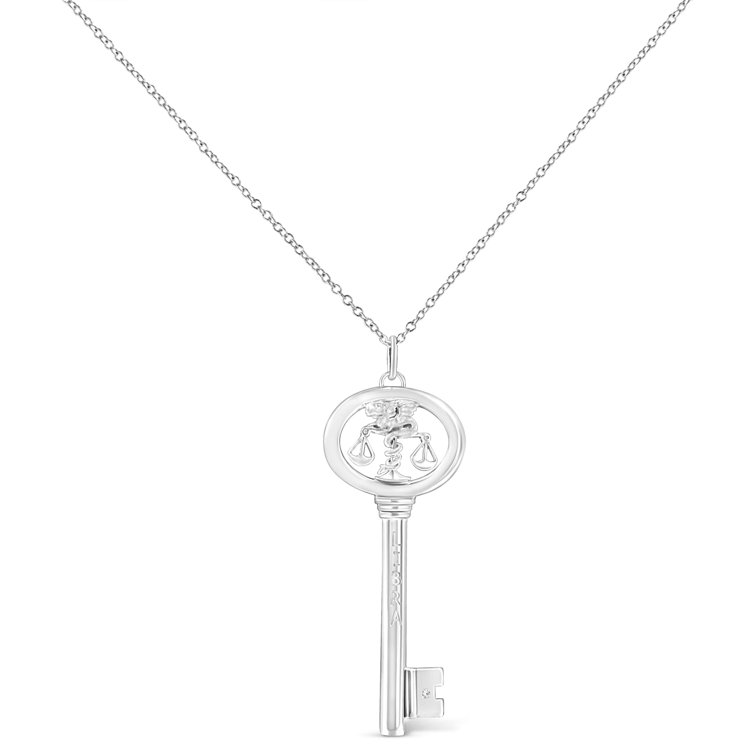 .925 Sterling Silver Diamond Accent Libra Zodiac Key 18" Pendant Necklace