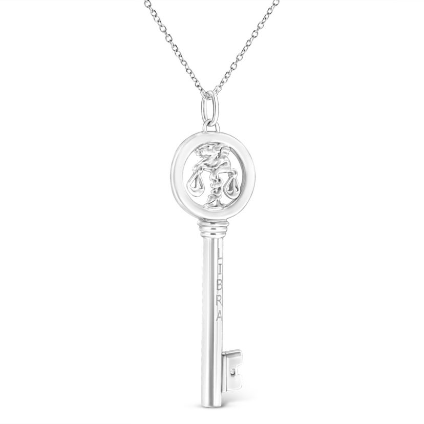 .925 Sterling Silver Diamond Accent Libra Zodiac Key 18" Pendant Necklace