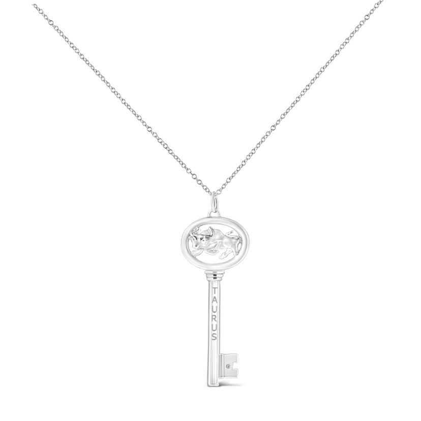 .925 Sterling Silver Diamond Accent Taurus Zodiac Key 18" Pendant Necklace