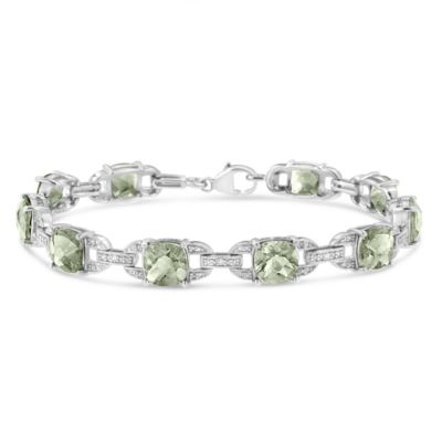 Haus of Brilliance Silver 7x7 mm Green Amethyst and Diamond Accent Tennis Bracelet - 7"