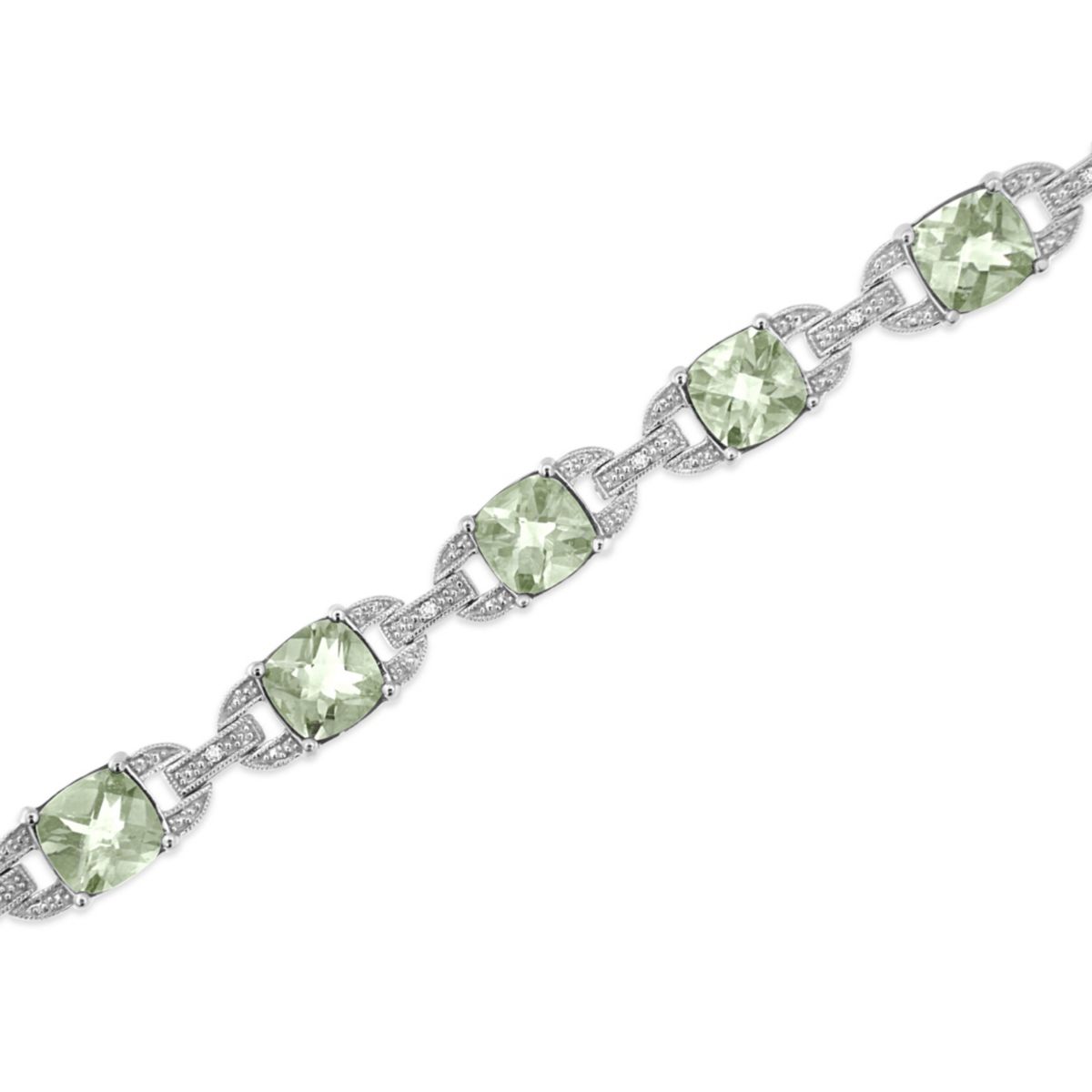 Silver 7x7 mm Green Amethyst and Diamond Accent Tennis Bracelet - 7"