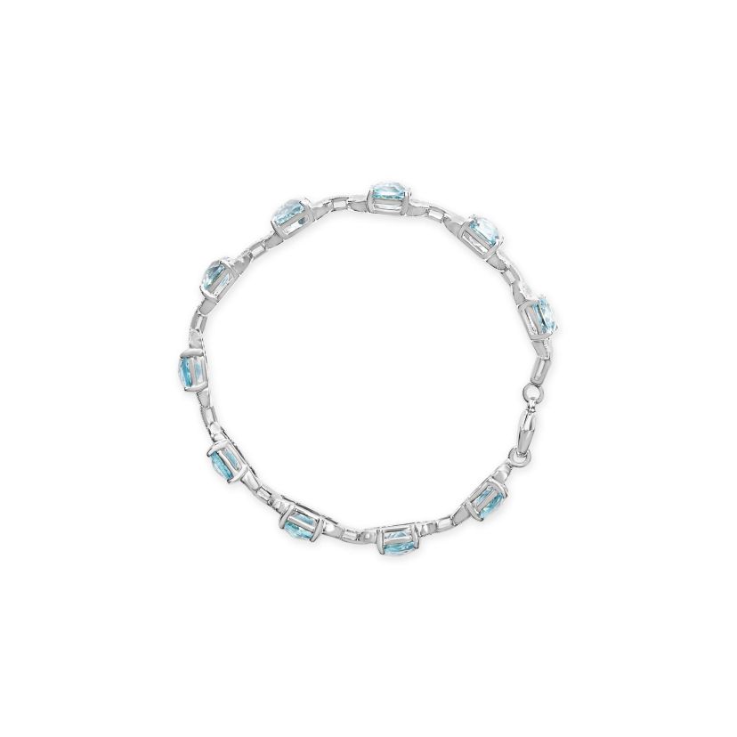 Silver 7x7 mm Cushion Cut Blue Topaz and Diamond Accent Tennis Bracelet