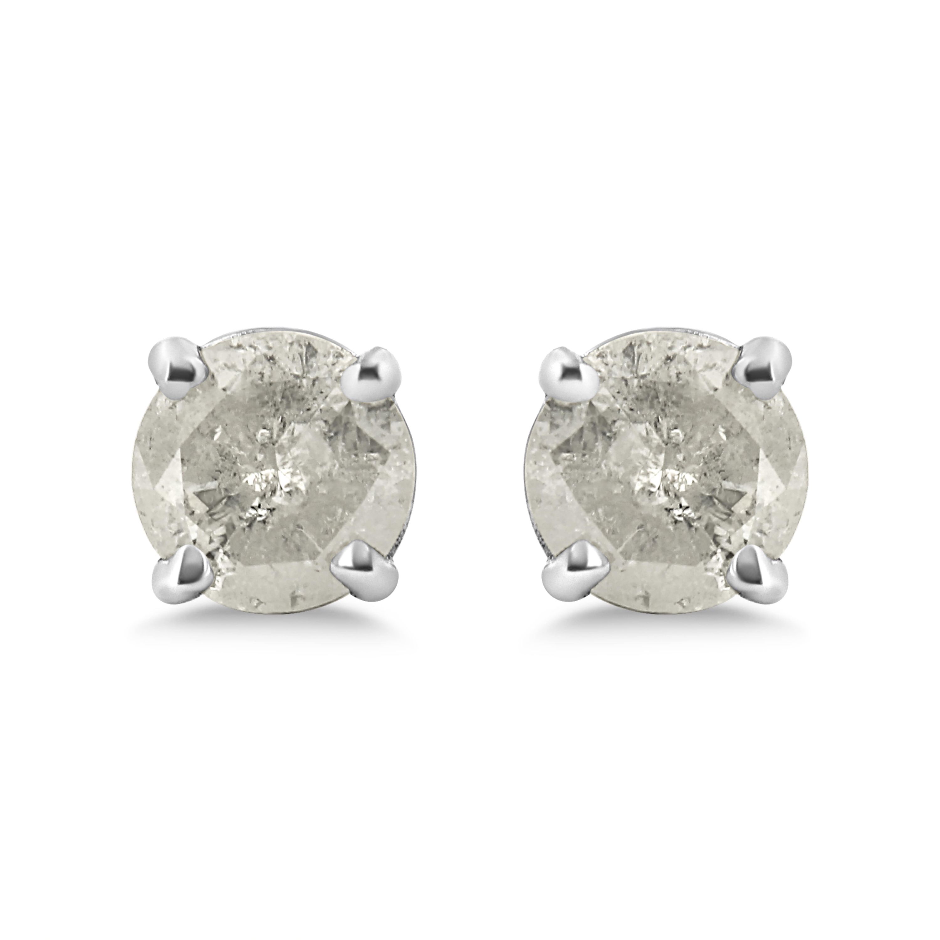 Silver 3/4 Ct Round"Salt and Pepper" Diamond Classic Stud Earrings