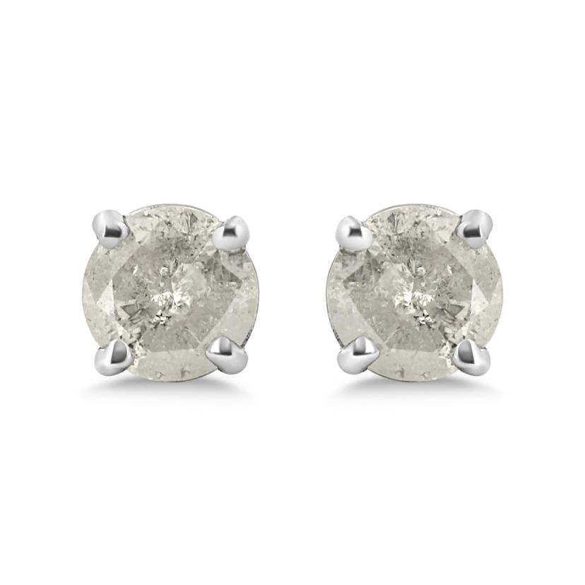 Silver 3/4 Ct Round"Salt and Pepper" Diamond Classic Stud Earrings