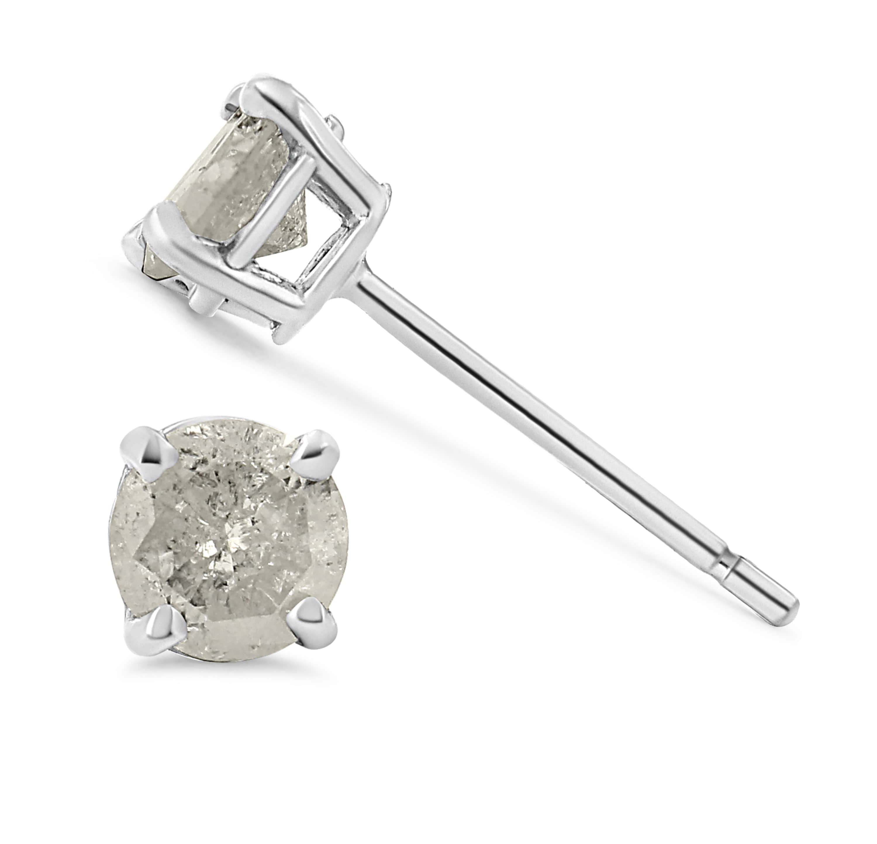 Silver 3/4 Ct Round"Salt and Pepper" Diamond Classic Stud Earrings