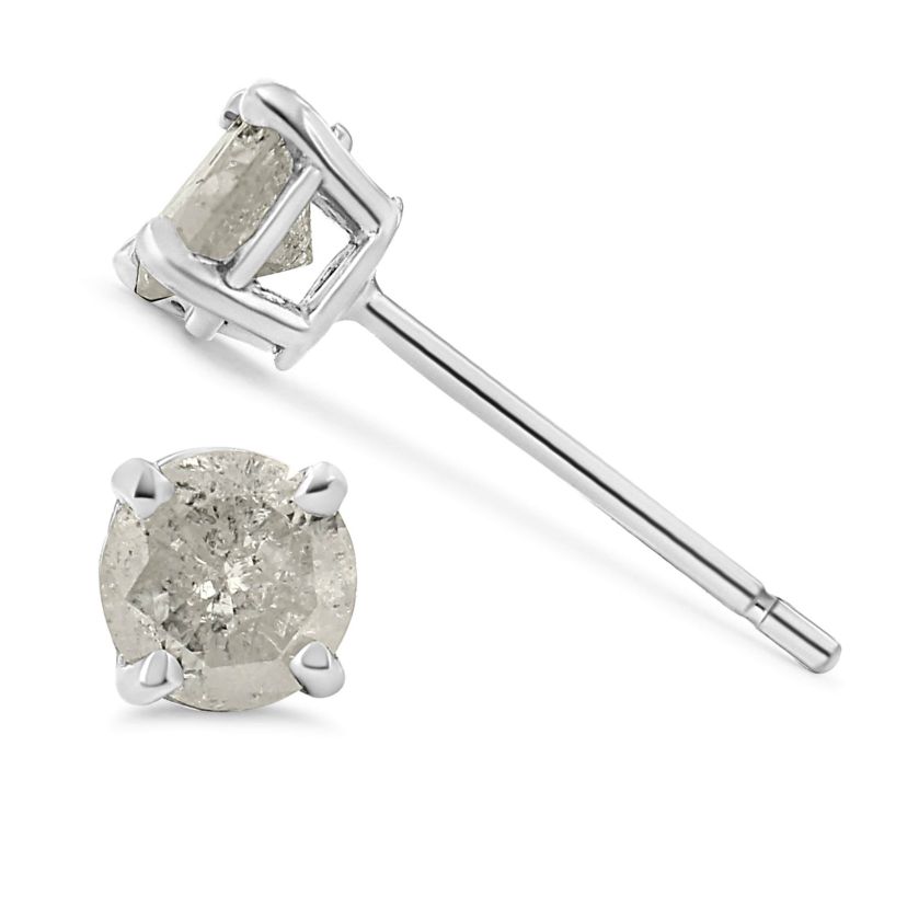 Silver 3/4 Ct Round"Salt and Pepper" Diamond Classic Stud Earrings