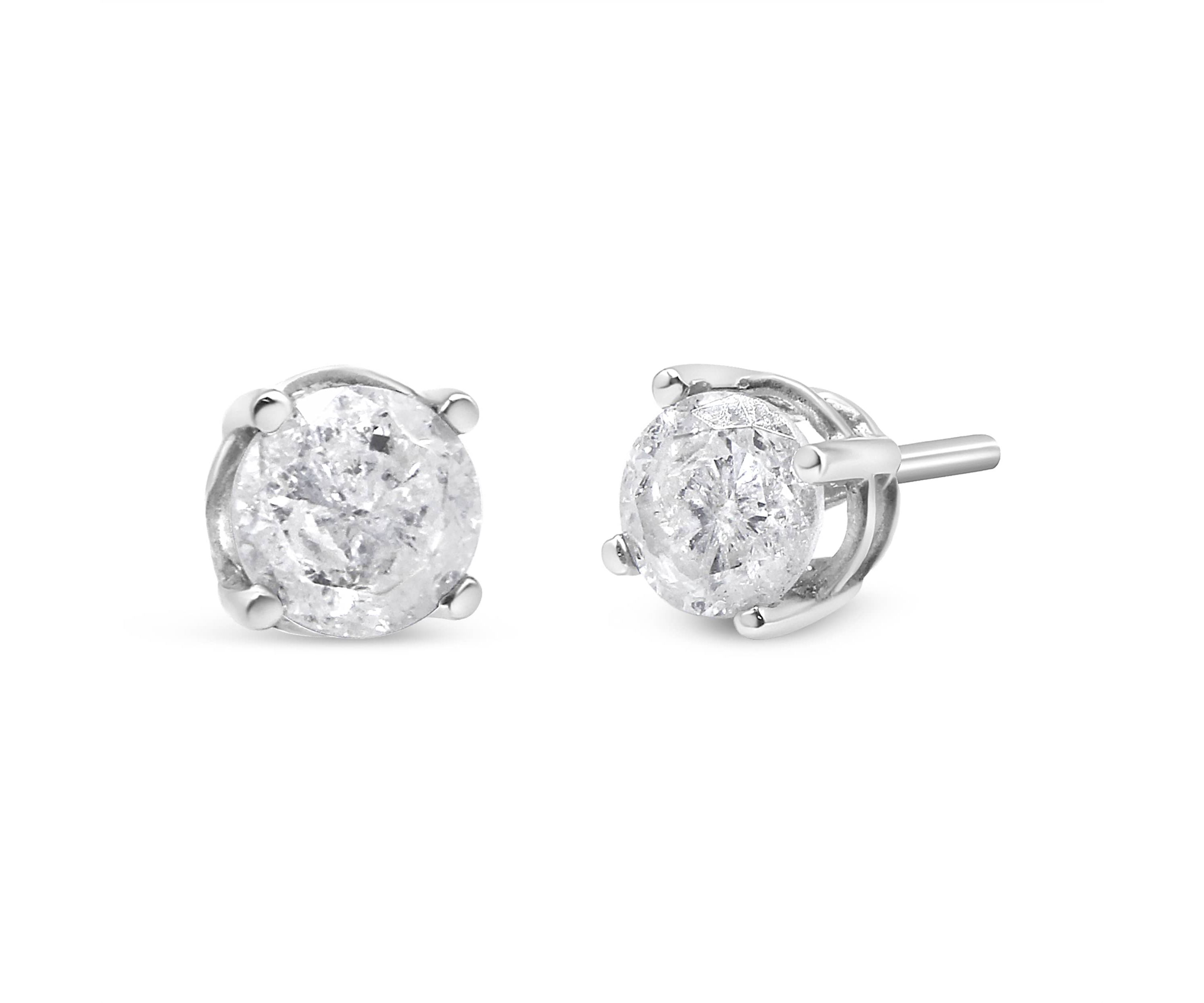 Silver 3/4 Ct Round"Salt and Pepper" Diamond Classic Stud Earrings
