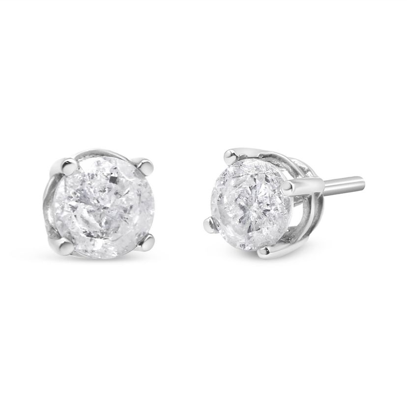 Silver 3/4 Ct Round"Salt and Pepper" Diamond Classic Stud Earrings
