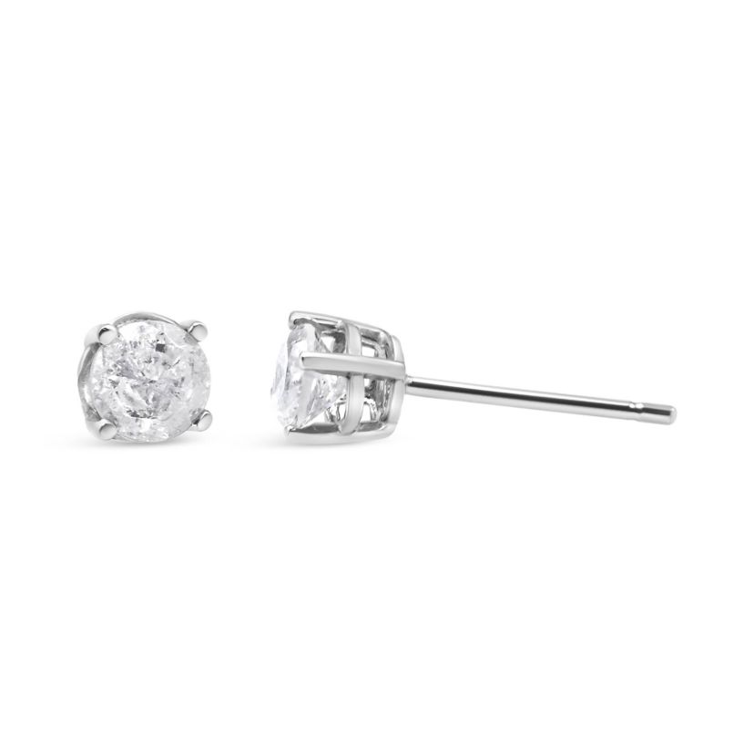 Silver 3/4 Ct Round"Salt and Pepper" Diamond Classic Stud Earrings