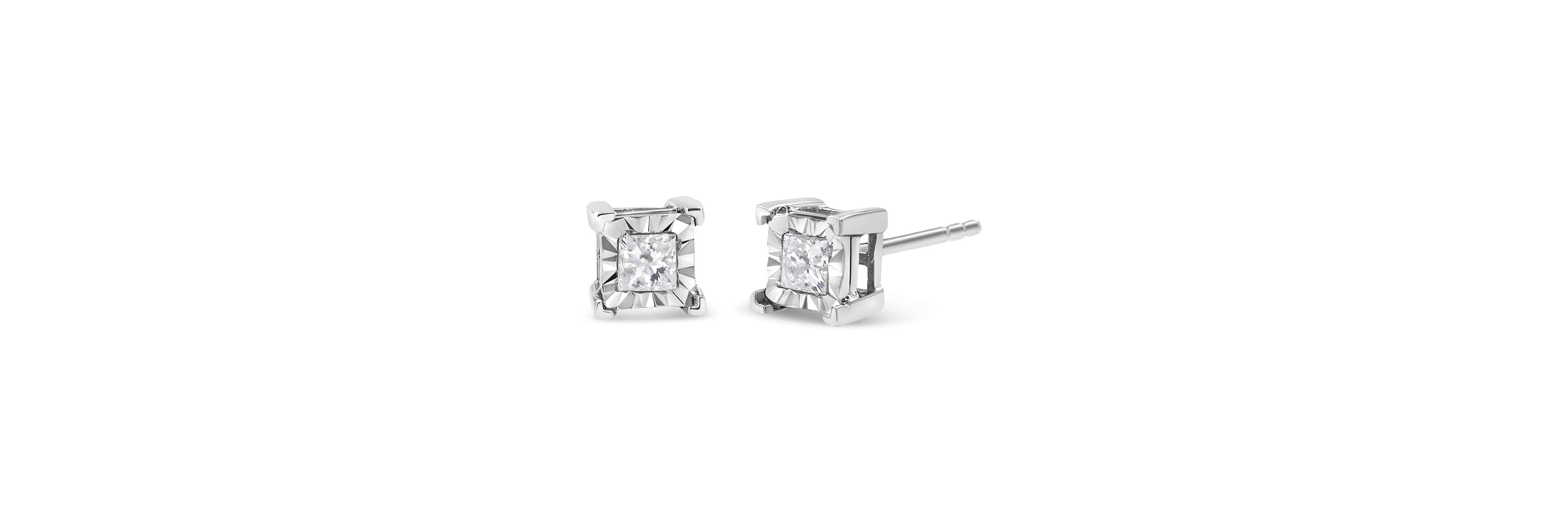 Silver 1/2 Ct Miracle Princess Solitaire Stud Earrings