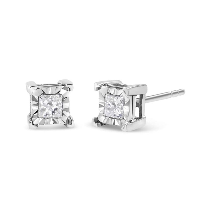 Silver 1/2 Ct Miracle Princess Solitaire Stud Earrings