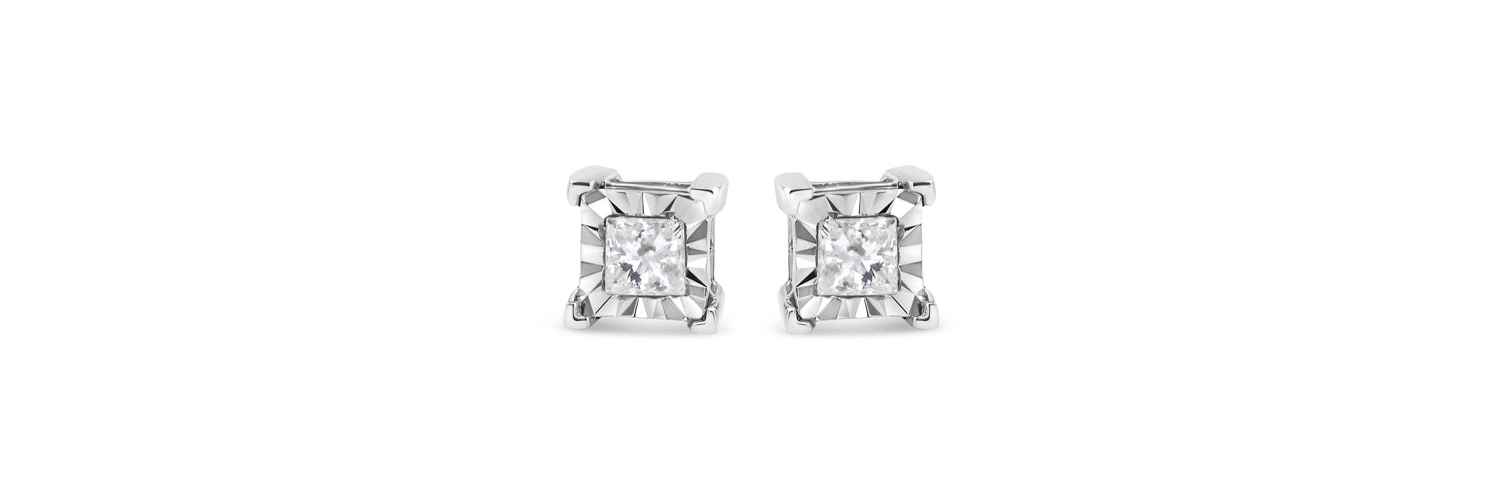 Silver 1/2 Ct Miracle Princess Solitaire Stud Earrings