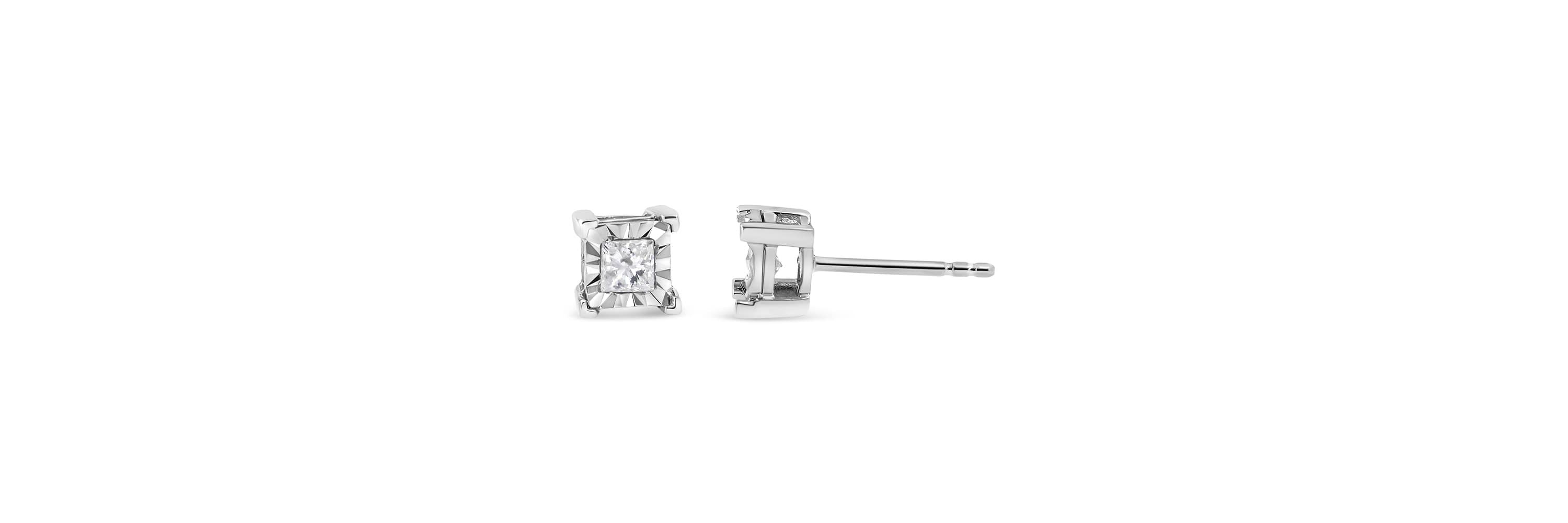 Silver 1/2 Ct Miracle Princess Solitaire Stud Earrings