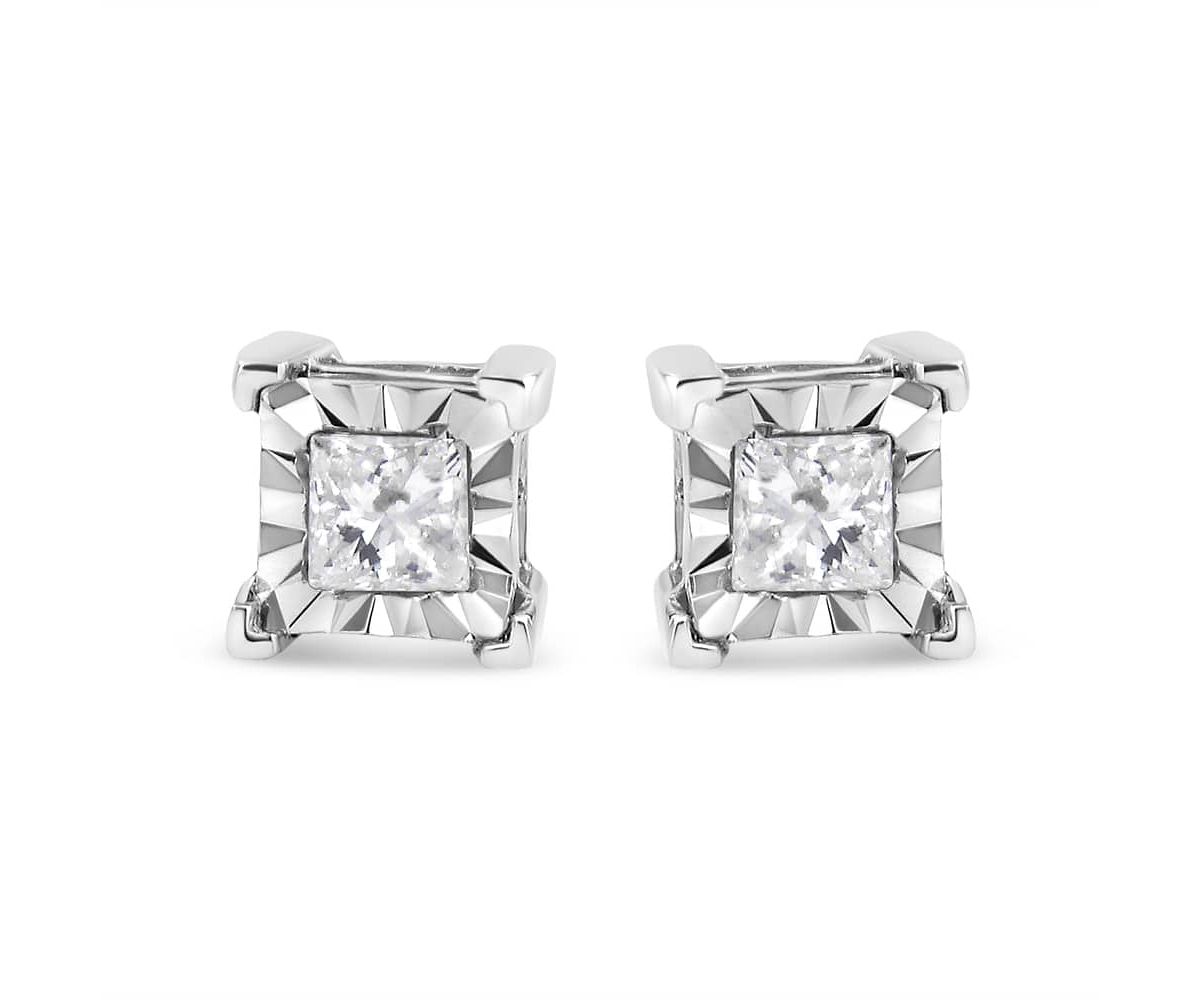 Silver 1/3 Ct Miracle Princess Solitaire Stud Earrings