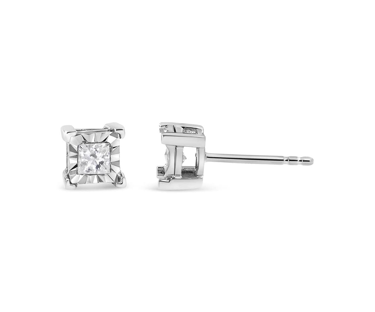 Silver 1/3 Ct Miracle Princess Solitaire Stud Earrings