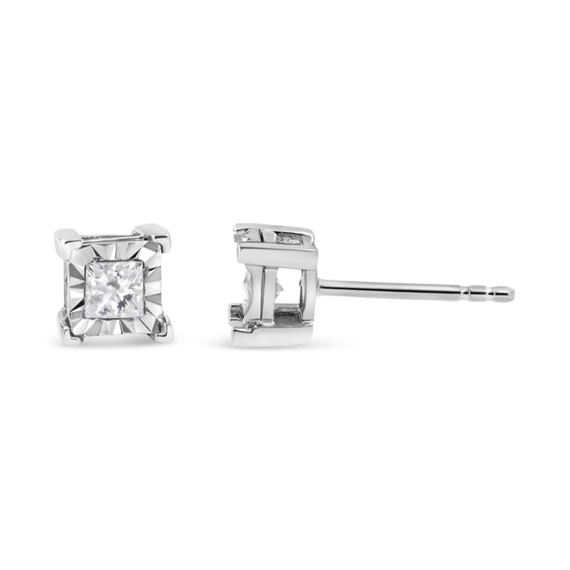 Silver 5/8 Ct Miracle Princess Solitaire Stud Earrings