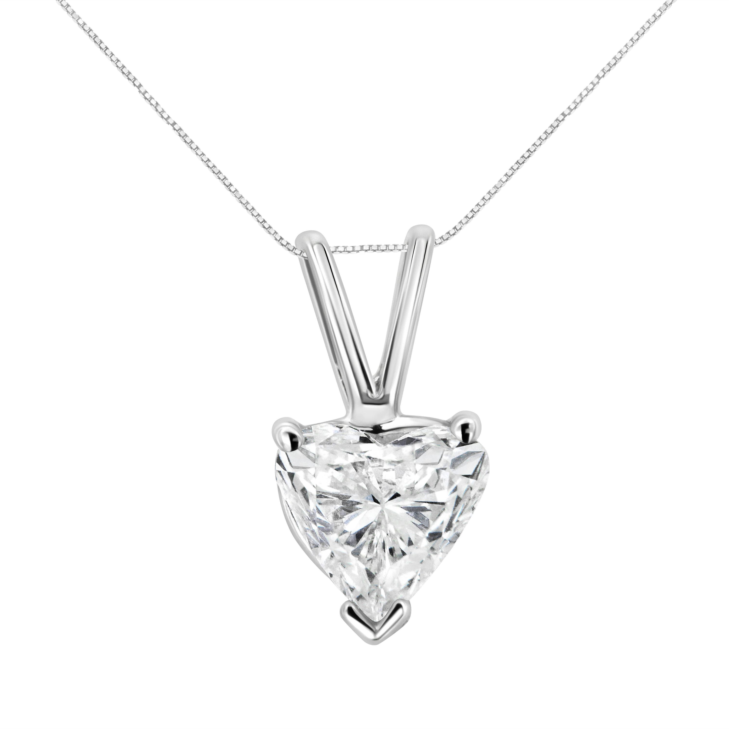 14K White Gold 3/8 Cttw Heart-Shaped Diamond Classic Solitaire 18" Pendant Necklace