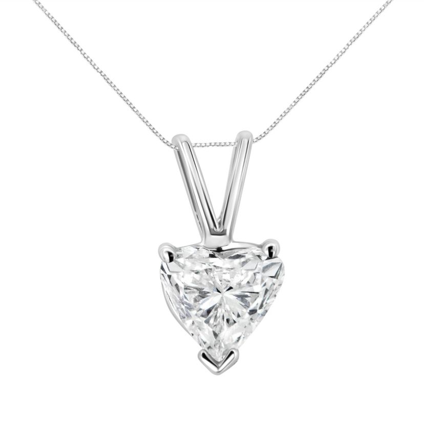 14K White Gold 3/8 Cttw Heart-Shaped Diamond Classic Solitaire 18" Pendant Necklace