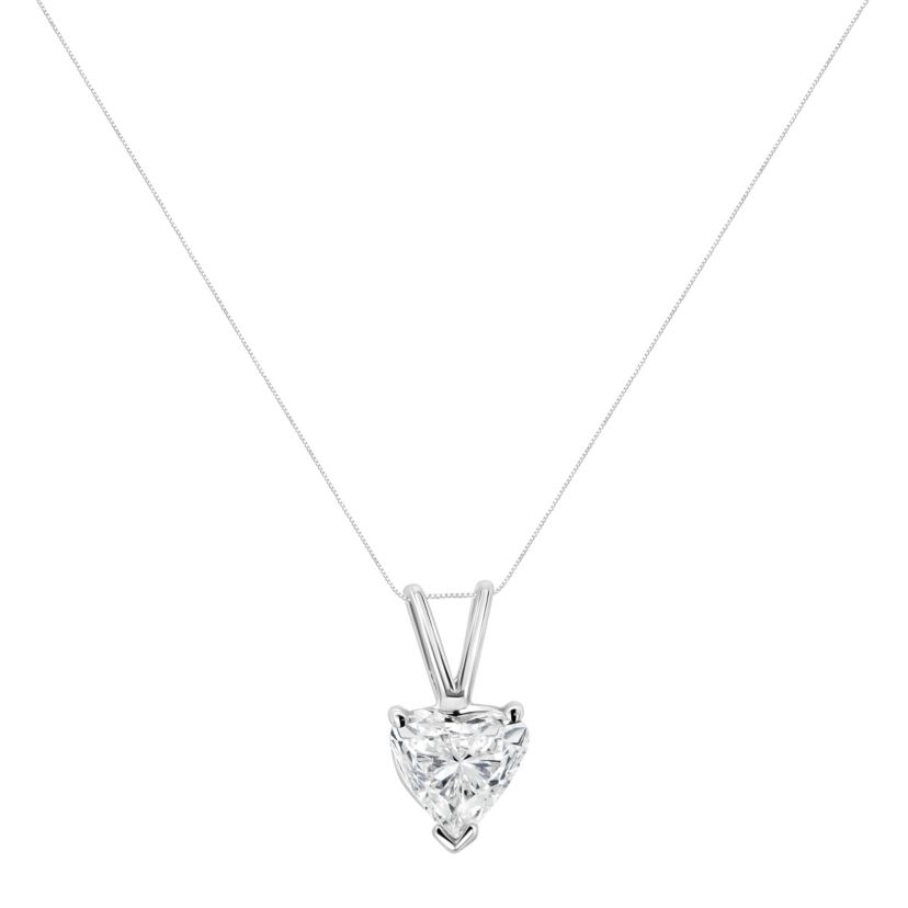 14K White Gold 3/8 Cttw Heart-Shaped Diamond Classic Solitaire 18" Pendant Necklace
