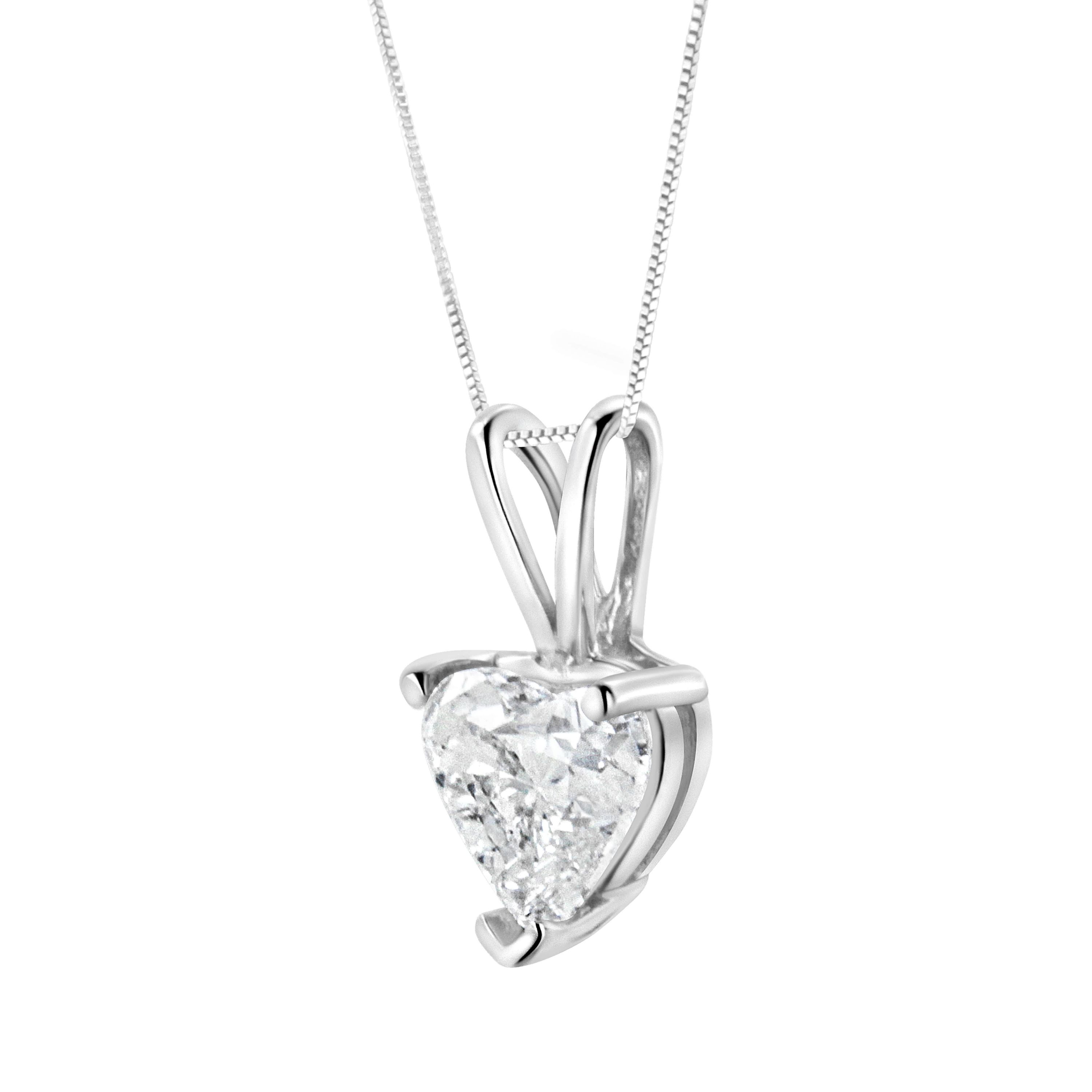 14K White Gold 3/8 Cttw Heart-Shaped Diamond Classic Solitaire 18" Pendant Necklace