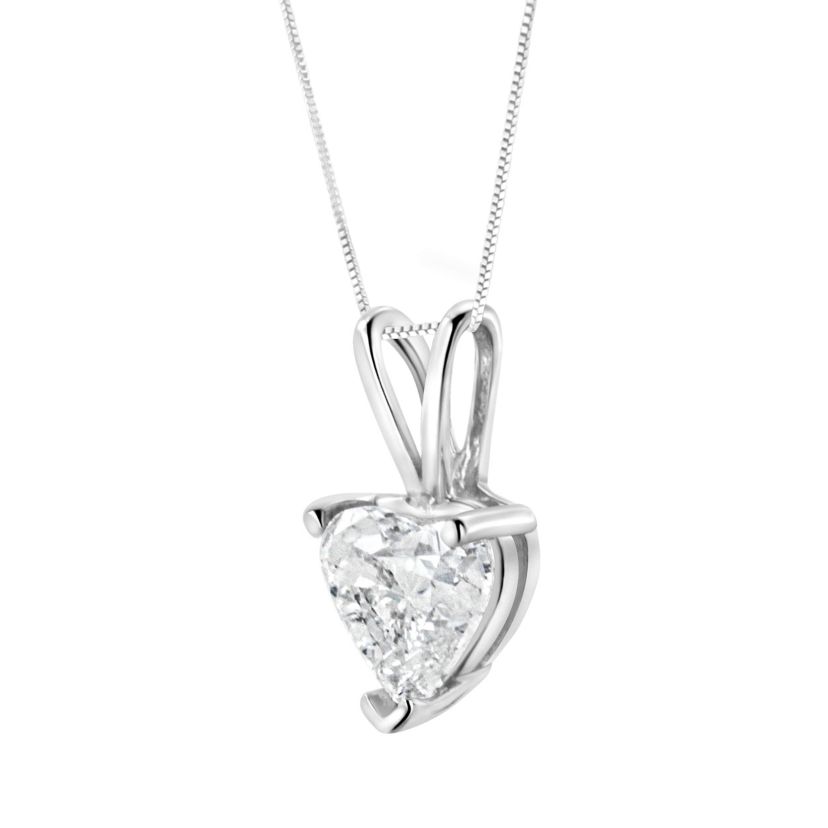 14K White Gold 3/8 Cttw Heart-Shaped Diamond Classic Solitaire 18" Pendant Necklace