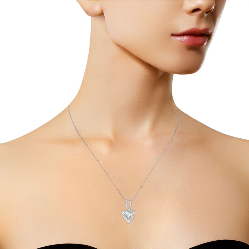 14K White Gold 3/8 Cttw Heart-Shaped Diamond Classic Solitaire 18" Pendant Necklace