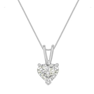 Haus of Brilliance 14K White Gold 1/2 Cttw Heart-Shaped Diamond Classic Solitaire 18" Pendant Necklace