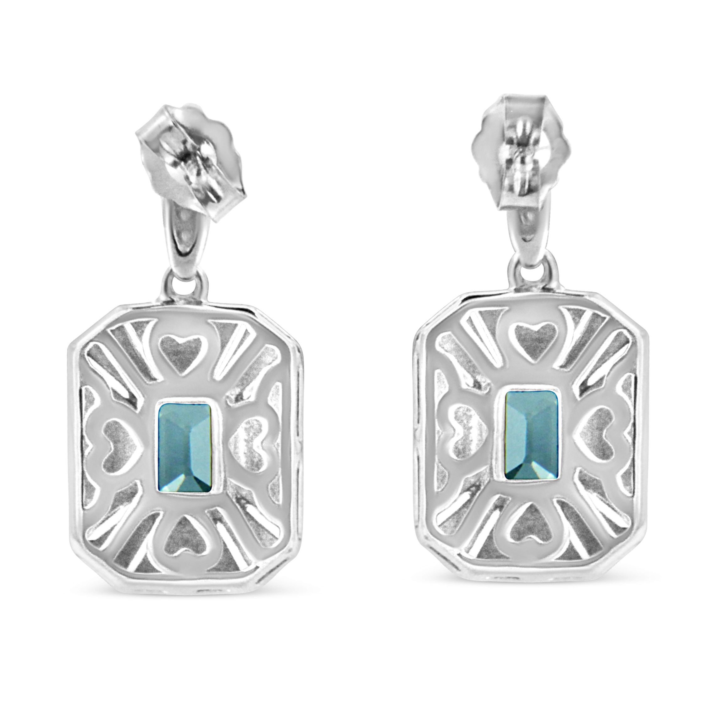 .925 Sterling Silver 5mm Blue Topaz and Diamond Dangle Earrings