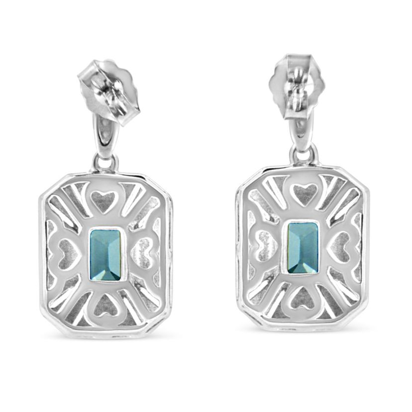.925 Sterling Silver 5mm Blue Topaz and Diamond Dangle Earrings