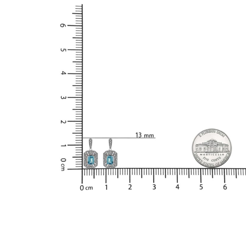 .925 Sterling Silver 5mm Blue Topaz and Diamond Dangle Earrings