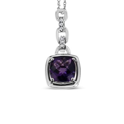Haus of Brilliance Silver Purple Amethyst and Diamond Accented Bale 18" Inch Pendant Necklace, White, 18 in