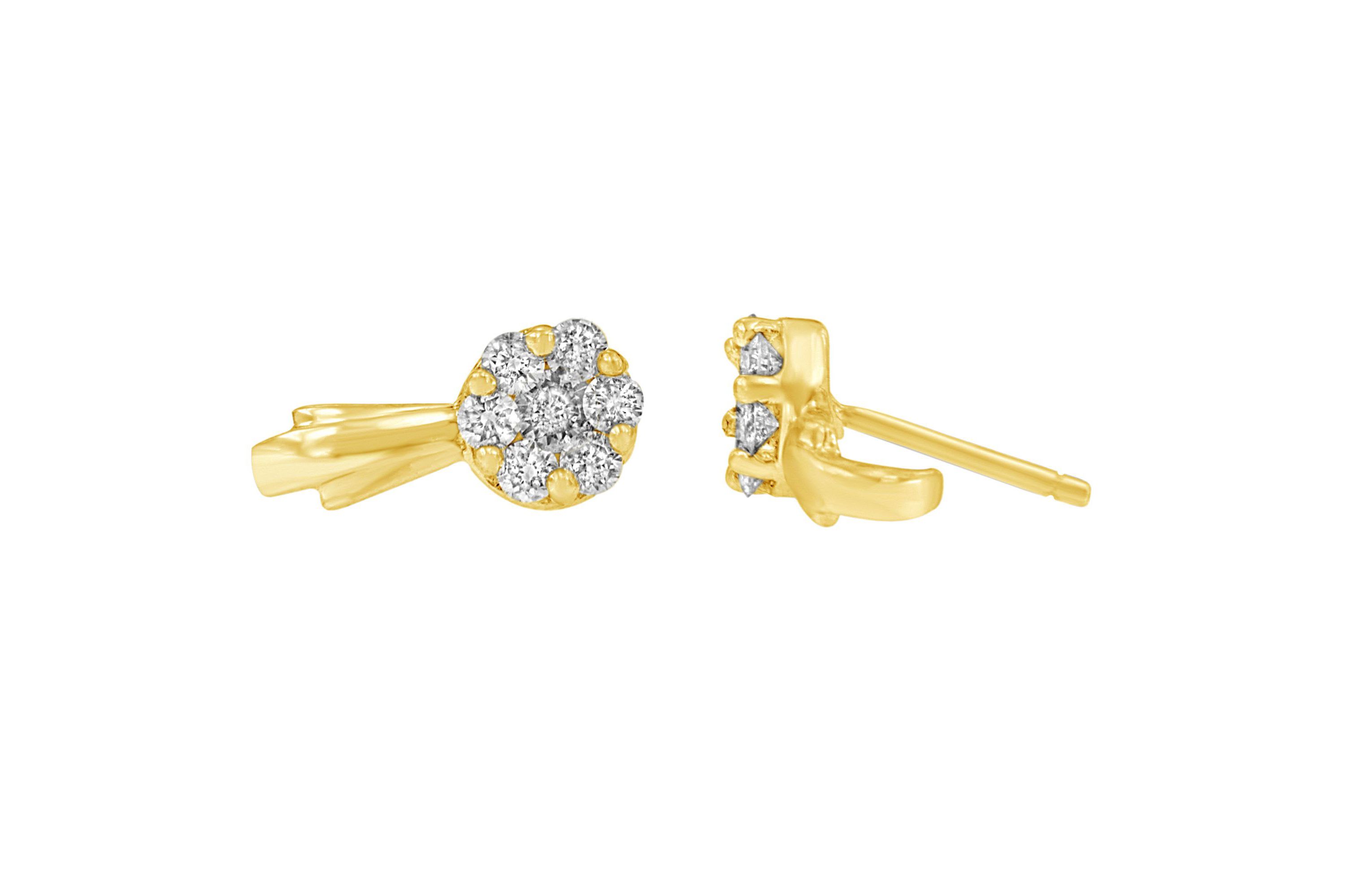 14K Yellow Gold 3/4 Ct Diamond Floral Cluster Drop and Dangle Stud Earrings