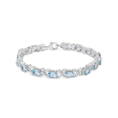 Haus of Brilliance Silver 16.0 Cttw Oval Blue Topaz and Diamond Accent Tennis X Link Bracelet