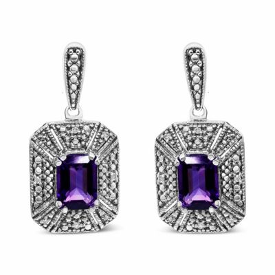Haus of Brilliance Silver Diamond Accent and 7x5mm Purple Amethyst Stud Earrings
