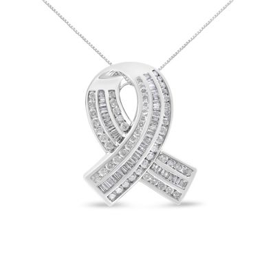 Haus of Brilliance 14K White Gold 2 5/8 Cttw Diamond Awareness Ribbon Pendant - Chain Not Included
