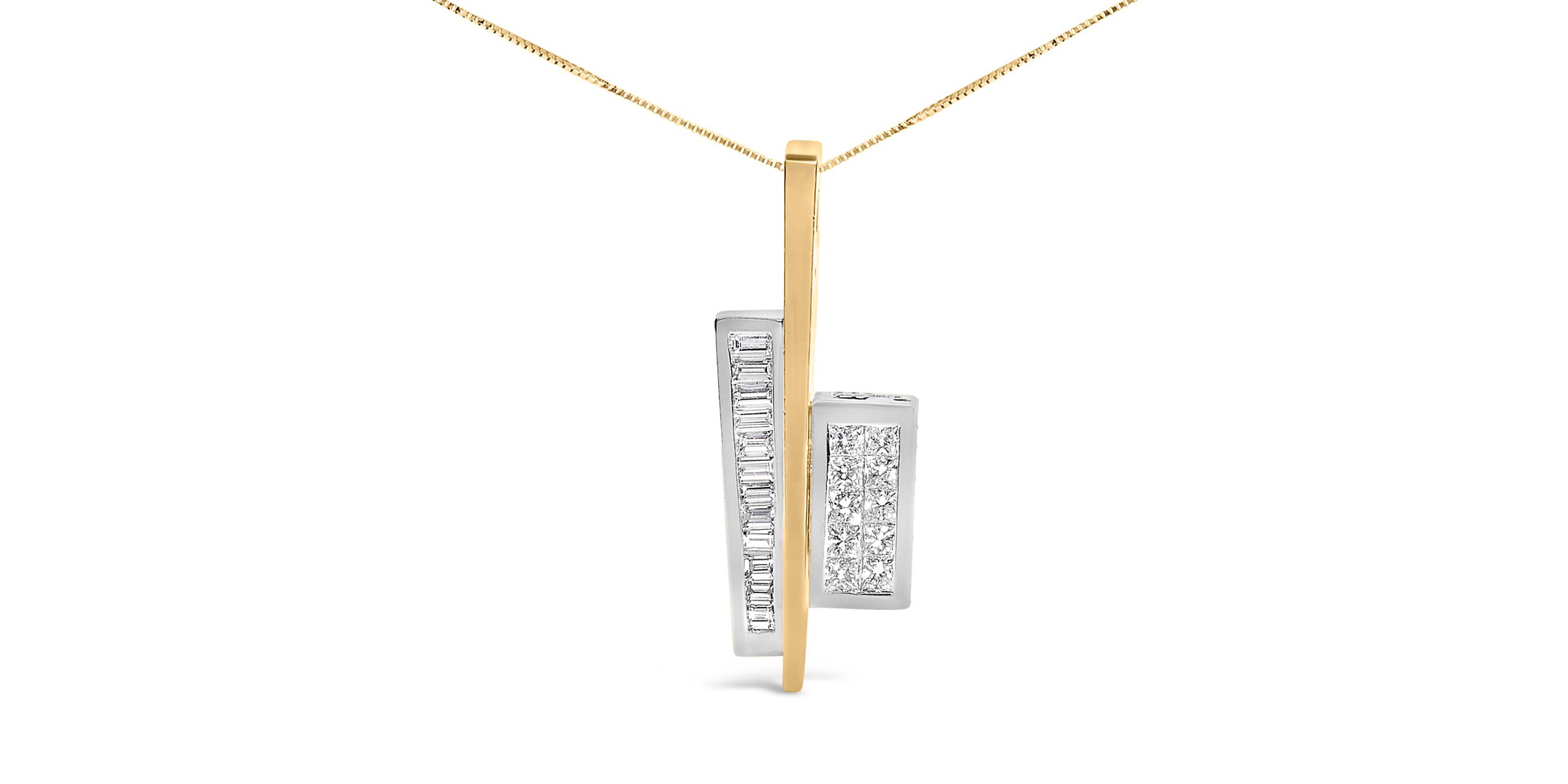 18K Yellow and White Gold 1 7/8 Cttw Diamond Key Shaped 18" Pendant Necklace