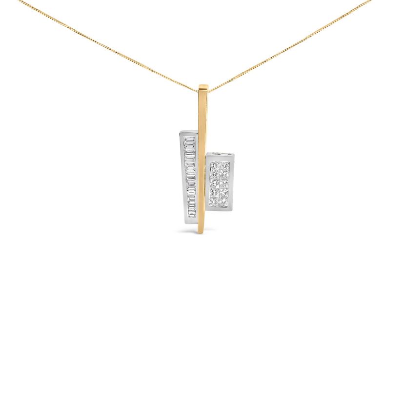 18K Yellow and White Gold 1 7/8 Cttw Diamond Key Shaped 18" Pendant Necklace