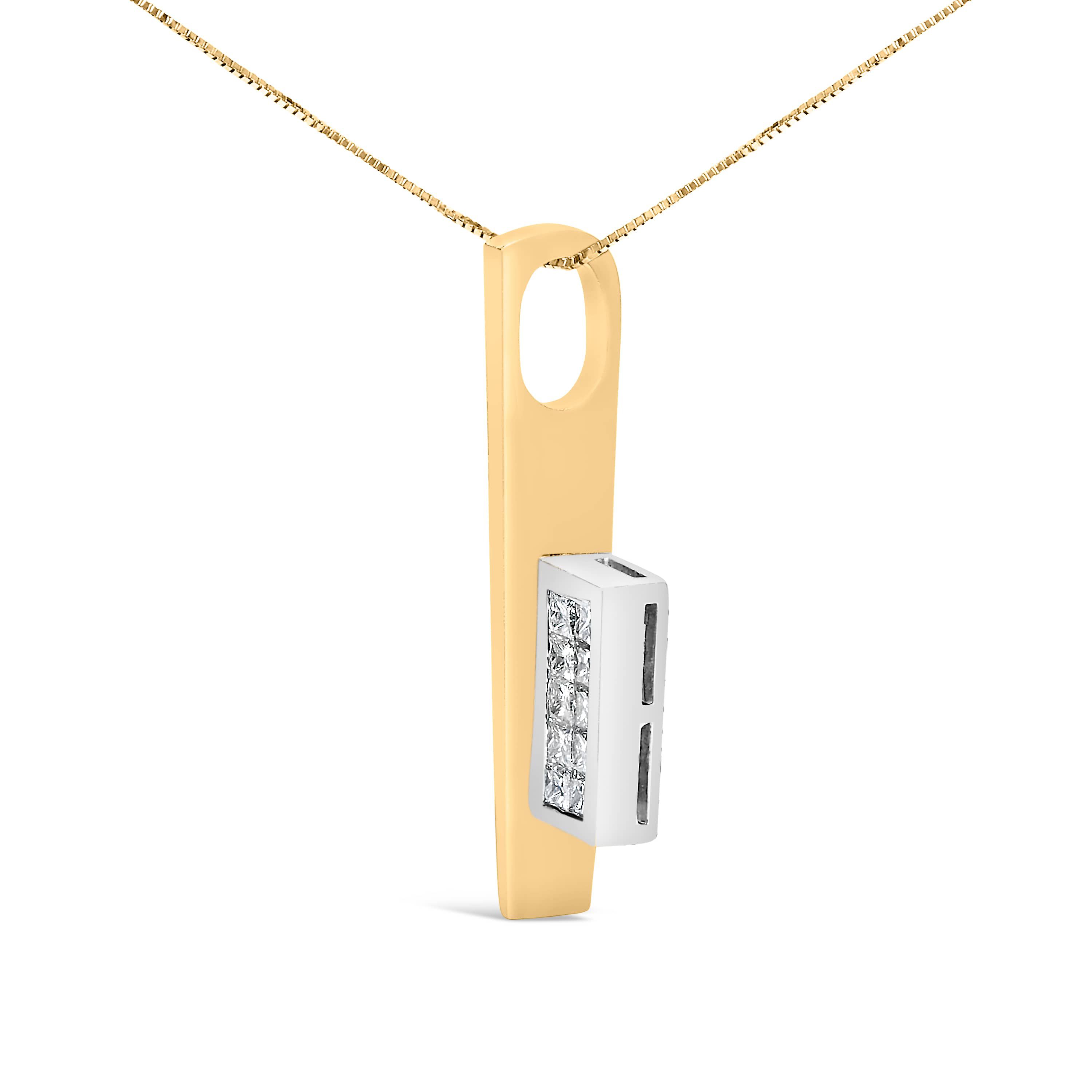 18K Yellow and White Gold 1 7/8 Cttw Diamond Key Shaped 18" Pendant Necklace