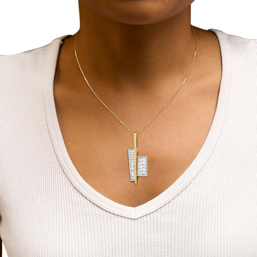 18K Yellow and White Gold 1 7/8 Cttw Diamond Key Shaped 18" Pendant Necklace