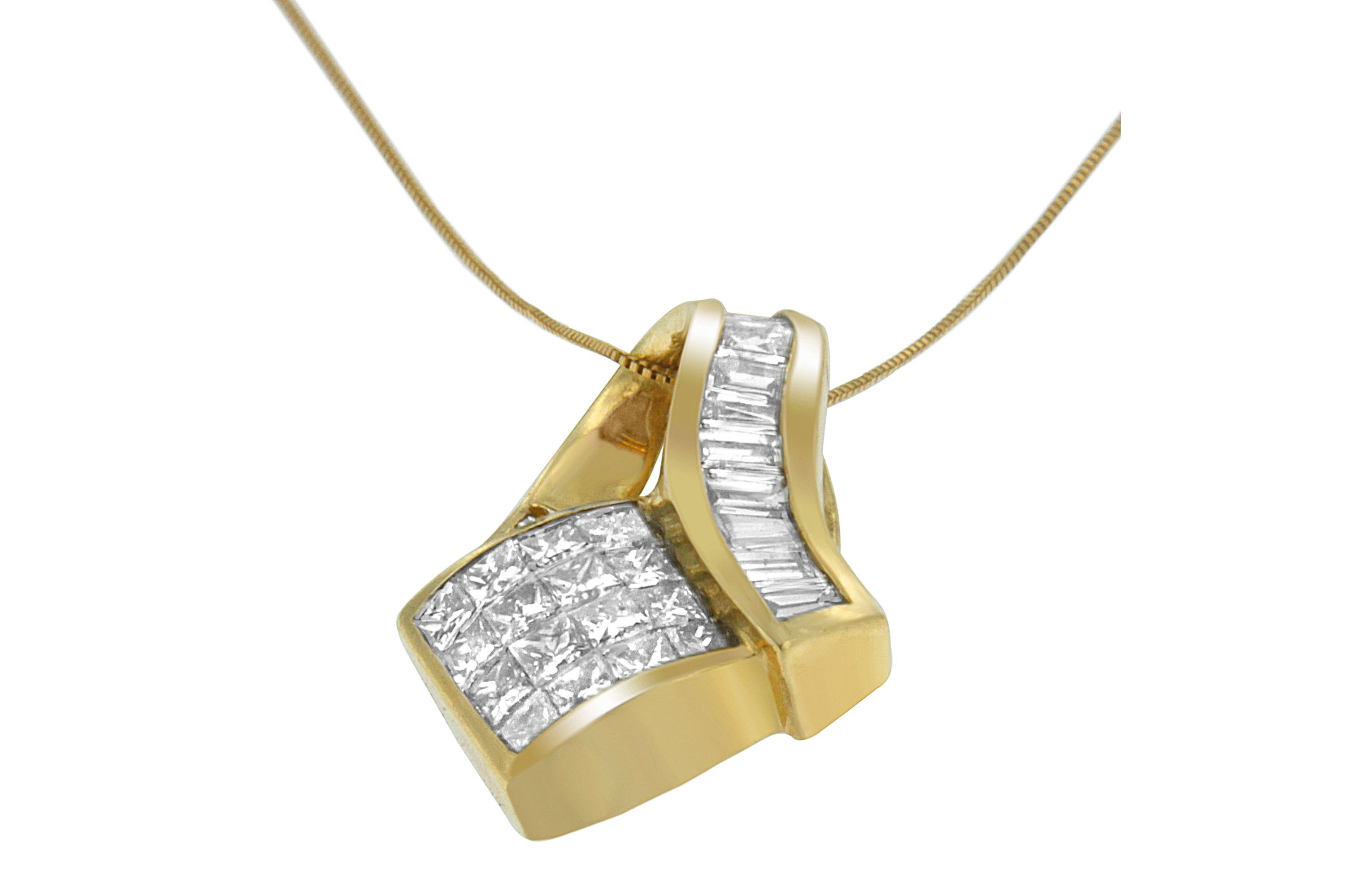 14k Yellow Gold 2.0 Cttw Diamond Art Deco Inspired Pendant Necklace