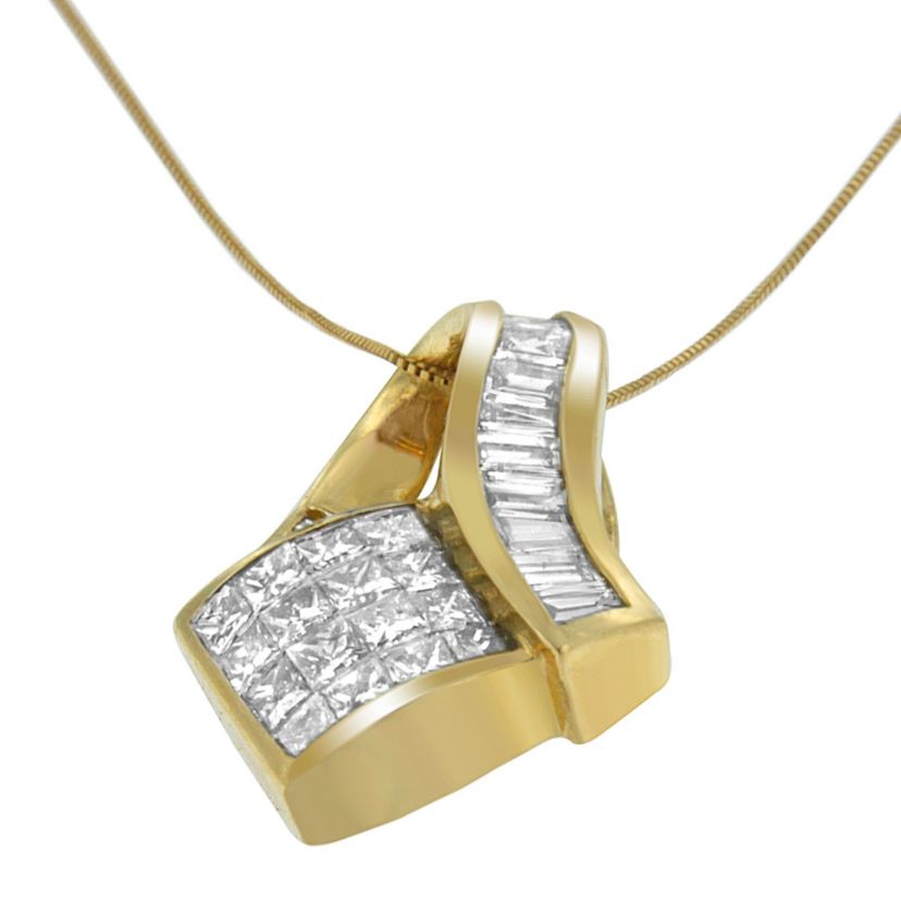 14k Yellow Gold 2.0 Cttw Diamond Art Deco Inspired Pendant Necklace