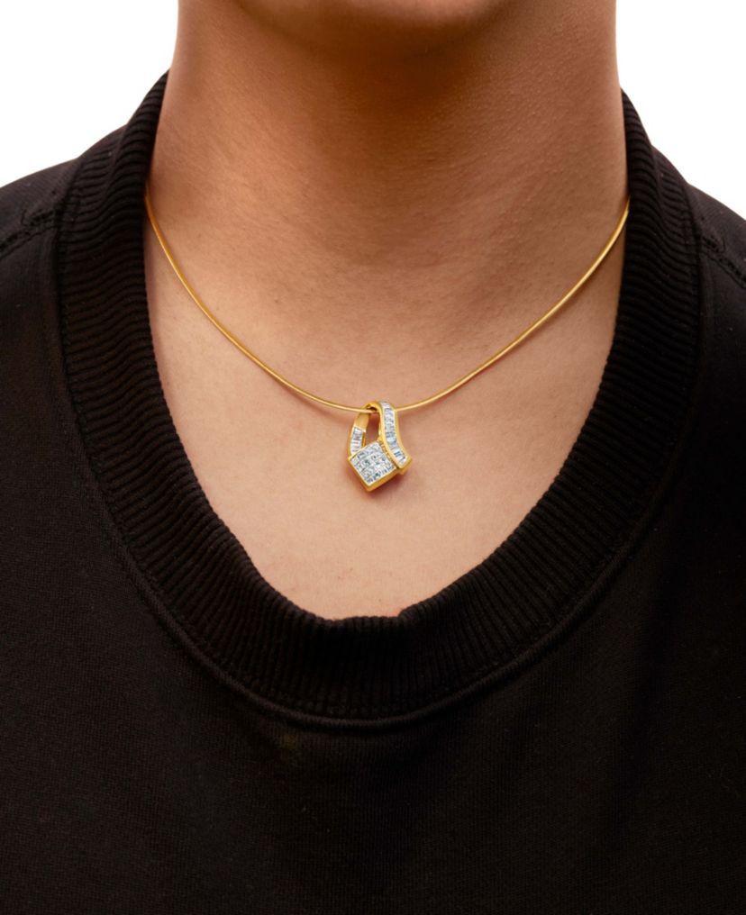 14k Yellow Gold 2.0 Cttw Diamond Art Deco Inspired Pendant Necklace