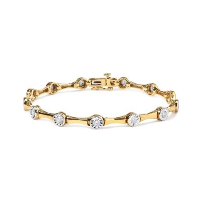 Haus of Brilliance 10K Yellow Gold Plated Silver 1.0 Cttw Diamond Bezel Style Station Link Bracelet