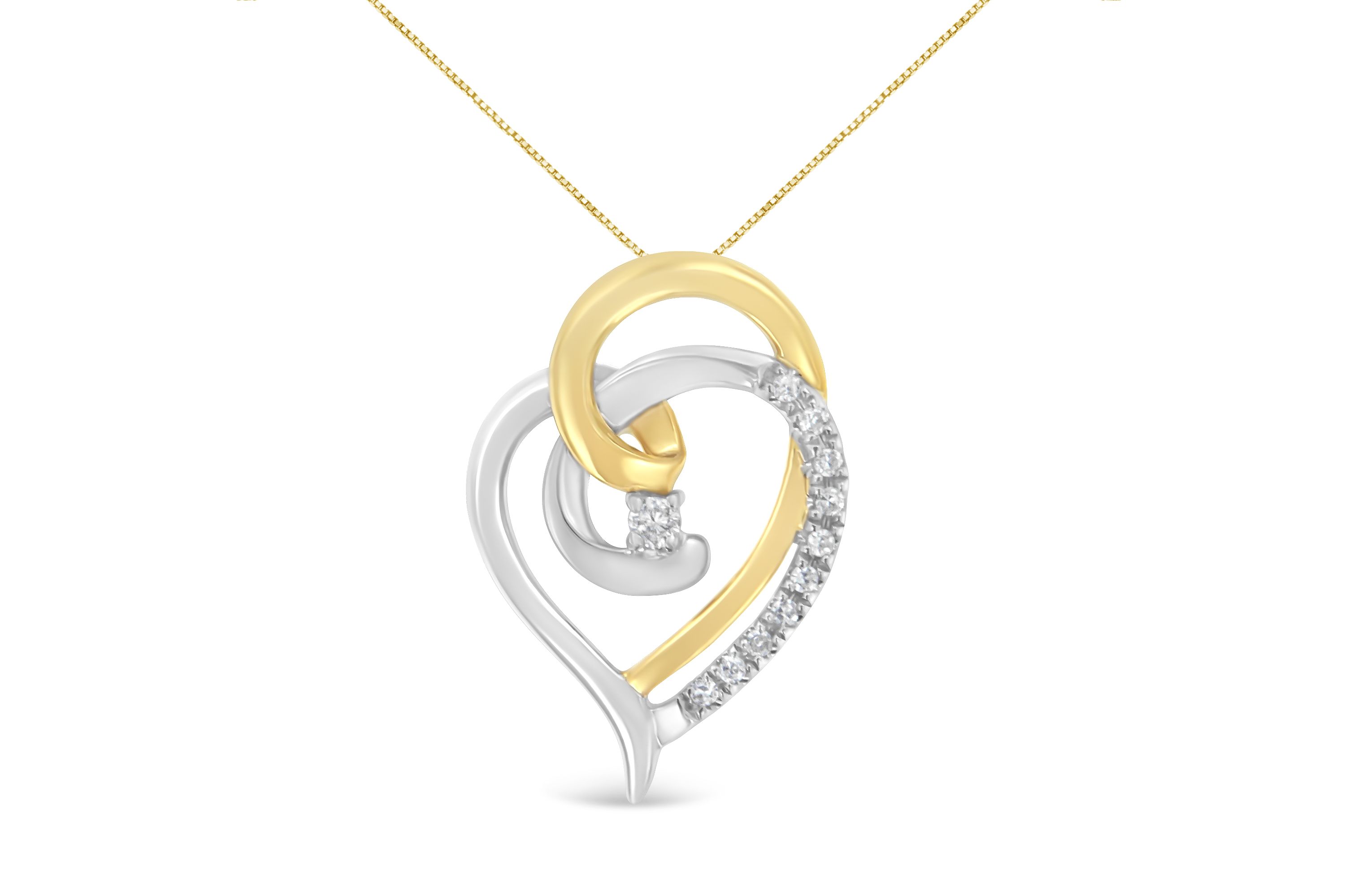 10K Gold Diamond Accent Open Double Heart Spiral Curl Pendant Necklace