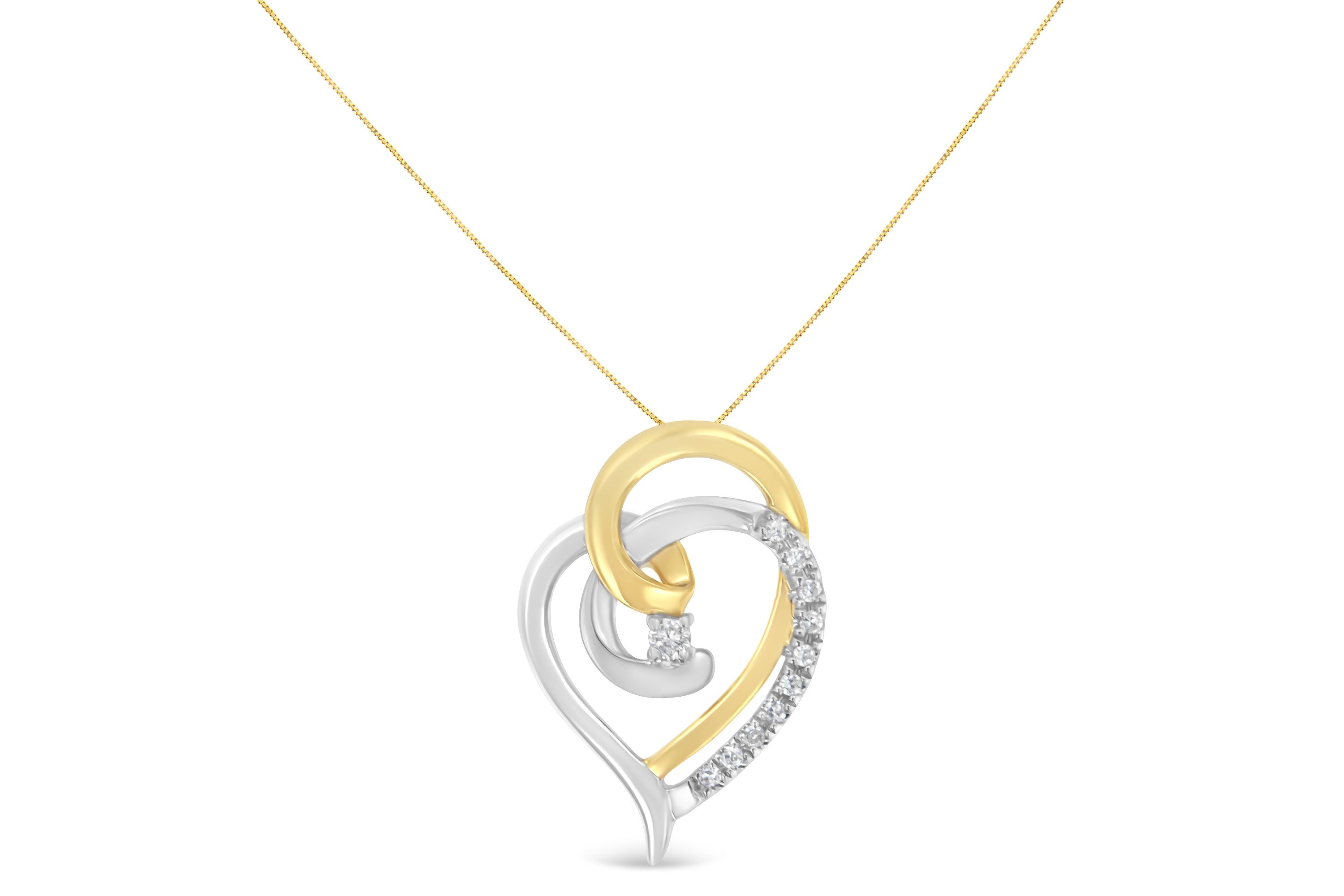 10K Gold Diamond Accent Open Double Heart Spiral Curl Pendant Necklace