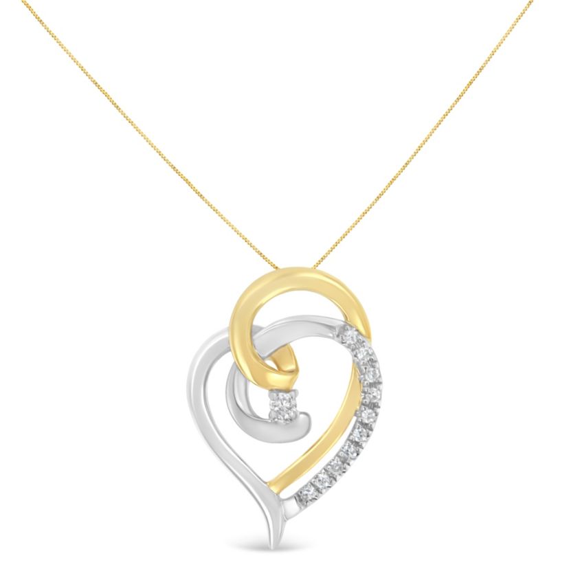 10K Gold Diamond Accent Open Double Heart Spiral Curl Pendant Necklace