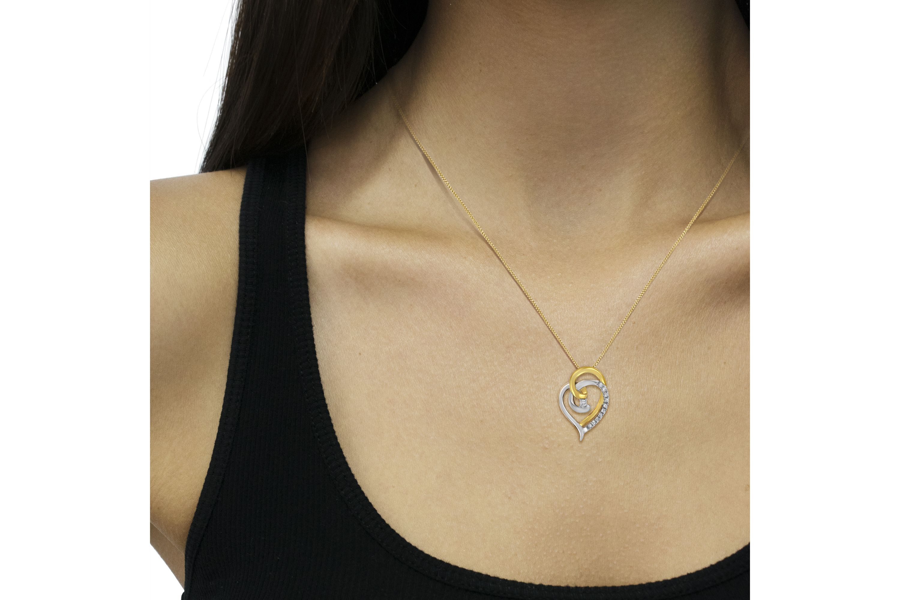 10K Gold Diamond Accent Open Double Heart Spiral Curl Pendant Necklace