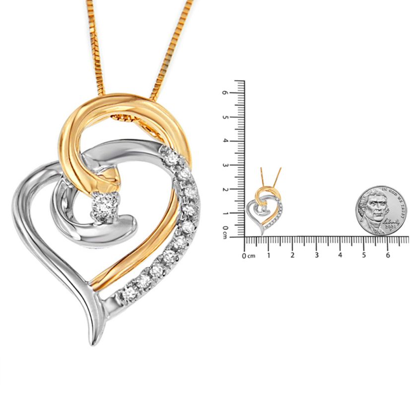 10K Gold Diamond Accent Open Double Heart Spiral Curl Pendant Necklace