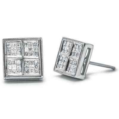 Haus of Brilliance 14K White Gold 1/2 Cttw Princess Diamond Composite Box Milgrain Stud Earrings